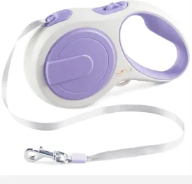 16 ft Heavy Duty Retractable Dog Leash, 360 Tangle Free Pet Walking Leash for Dogs with Anti-Slip Handle/Dispenser/Waste Bags, One-Hand Brake/Pause/Lock for Small/Medium Dog or Cat(5M, White&Purple)