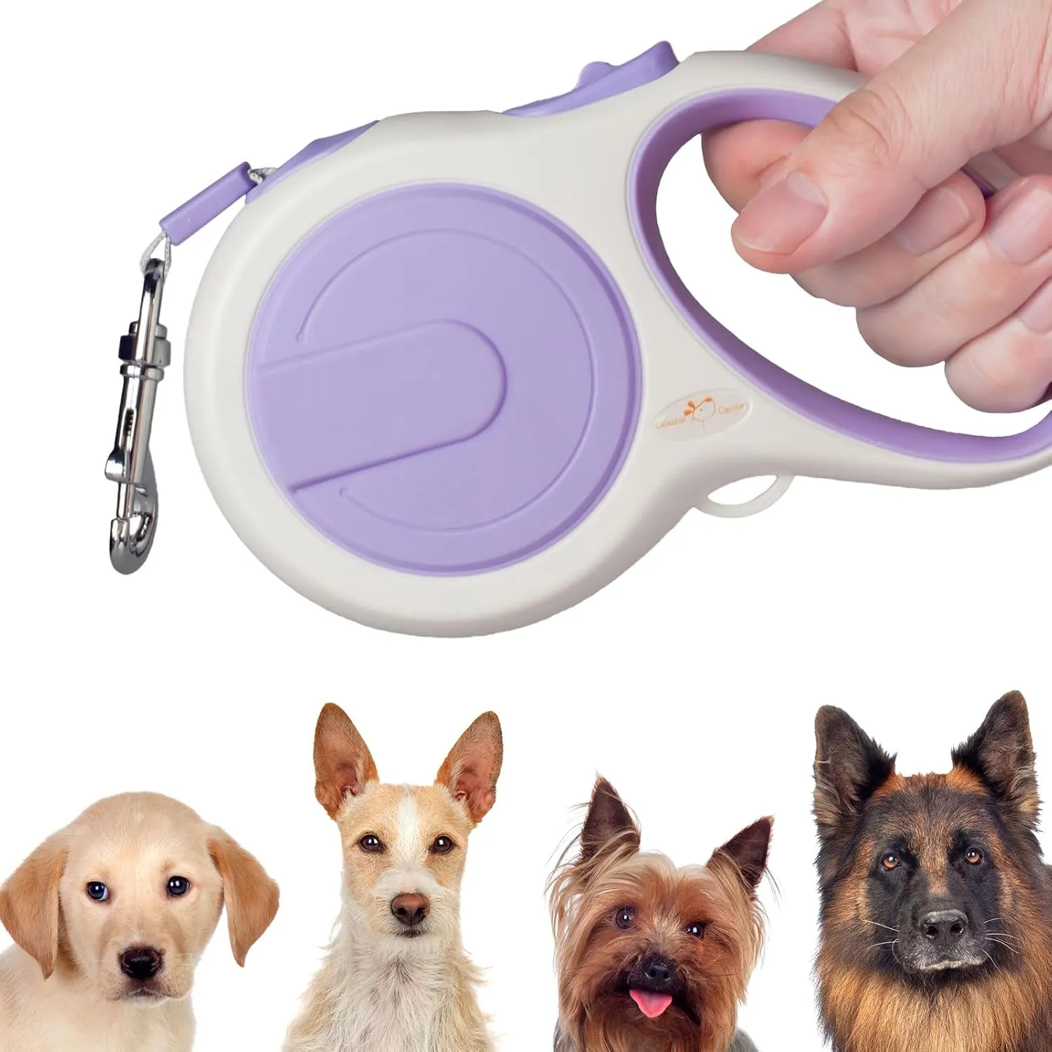 16 ft Heavy Duty Retractable Dog Leash, 360 Tangle Free Pet Walking Leash for Dogs with Anti-Slip Handle/Dispenser/Waste Bags, One-Hand Brake/Pause/Lock for Small/Medium Dog or Cat(5M, White&Purple)