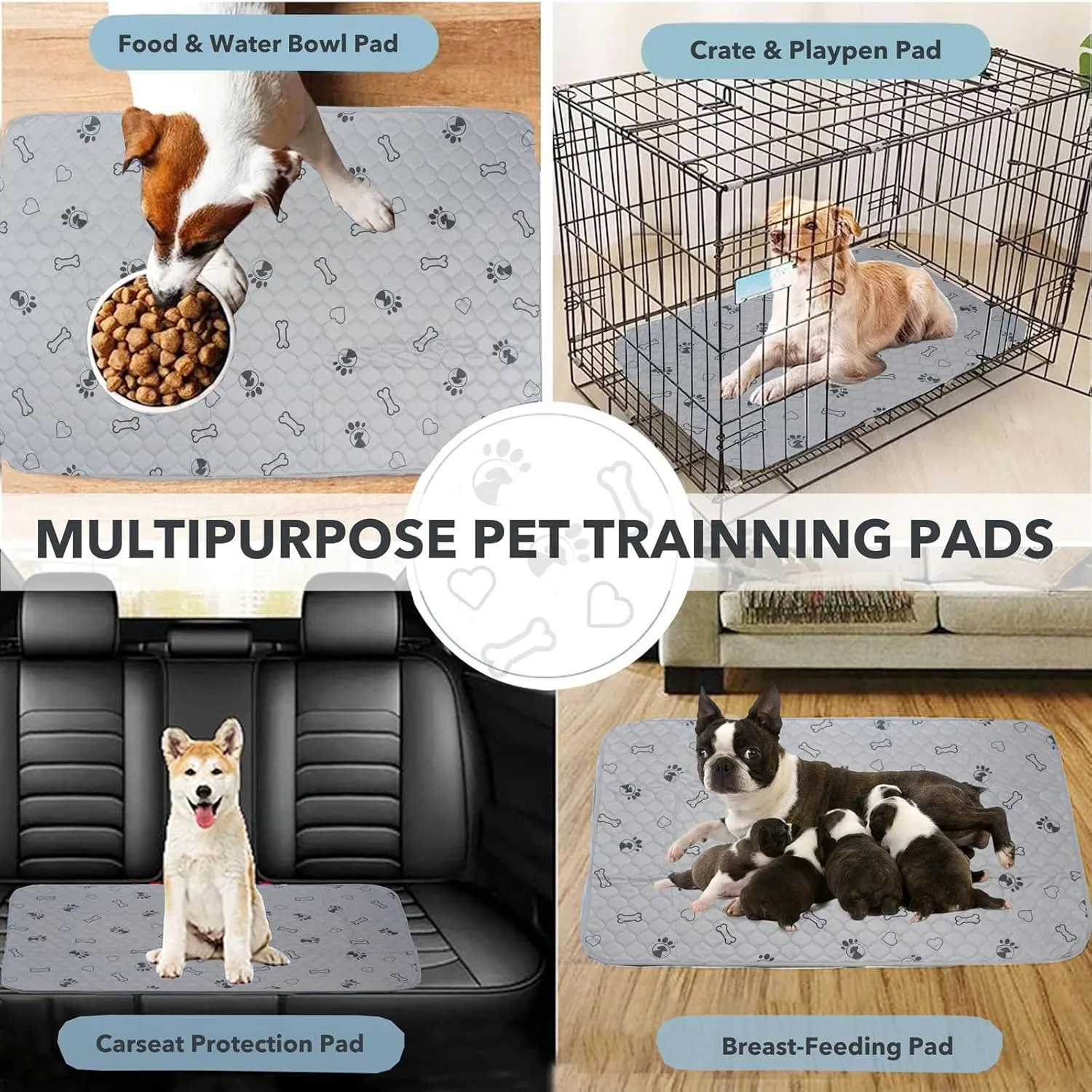 3 Pack 18x24 Reusable Puppy Pads Super Absorbent Washable Pee Pads for Dogs Leakproof Training Mats Waterproof Pet Training Pads for Puppy Playpen, Crate, Whelping Box, Potty Training