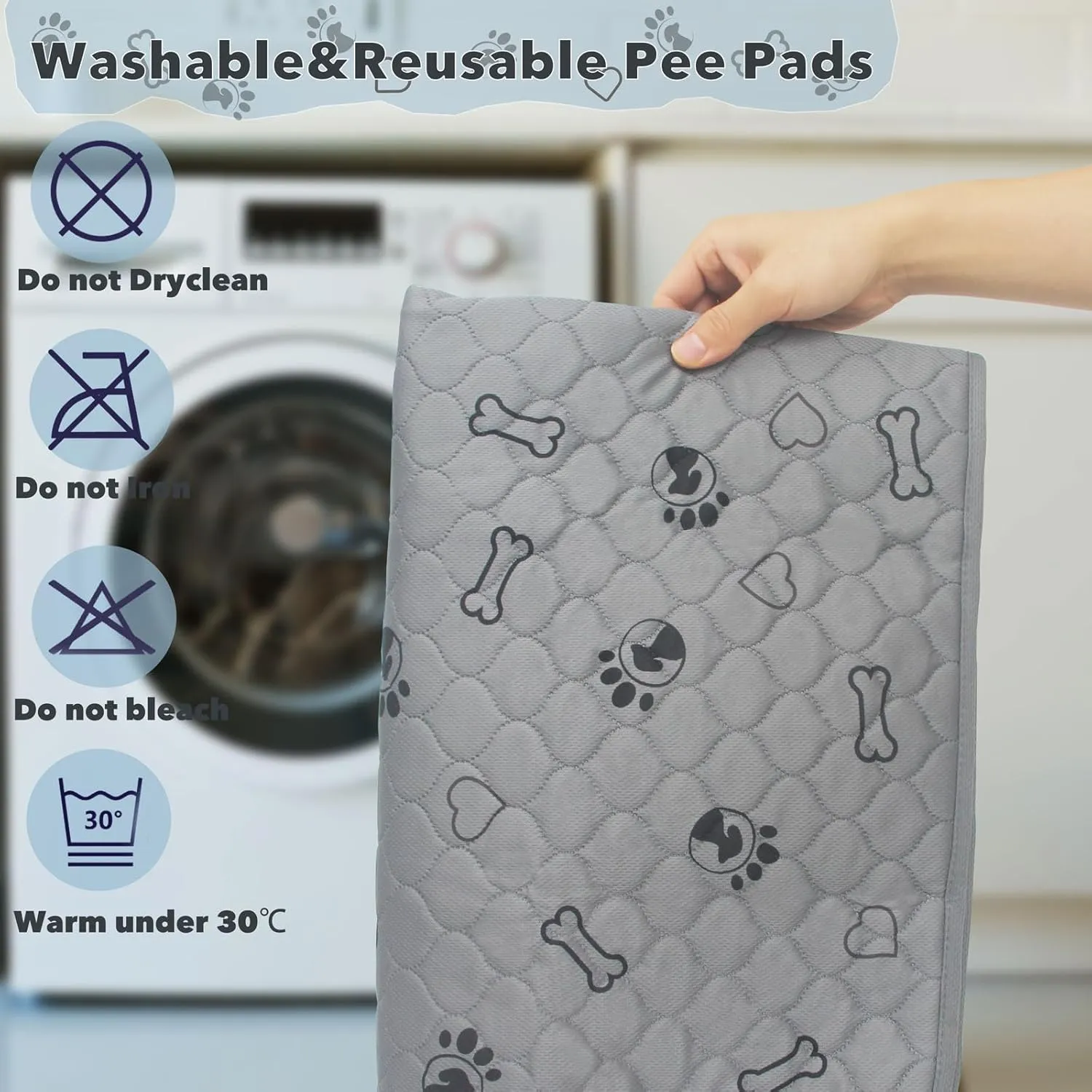 3 Pack 18x24 Reusable Puppy Pads Super Absorbent Washable Pee Pads for Dogs Leakproof Training Mats Waterproof Pet Training Pads for Puppy Playpen, Crate, Whelping Box, Potty Training