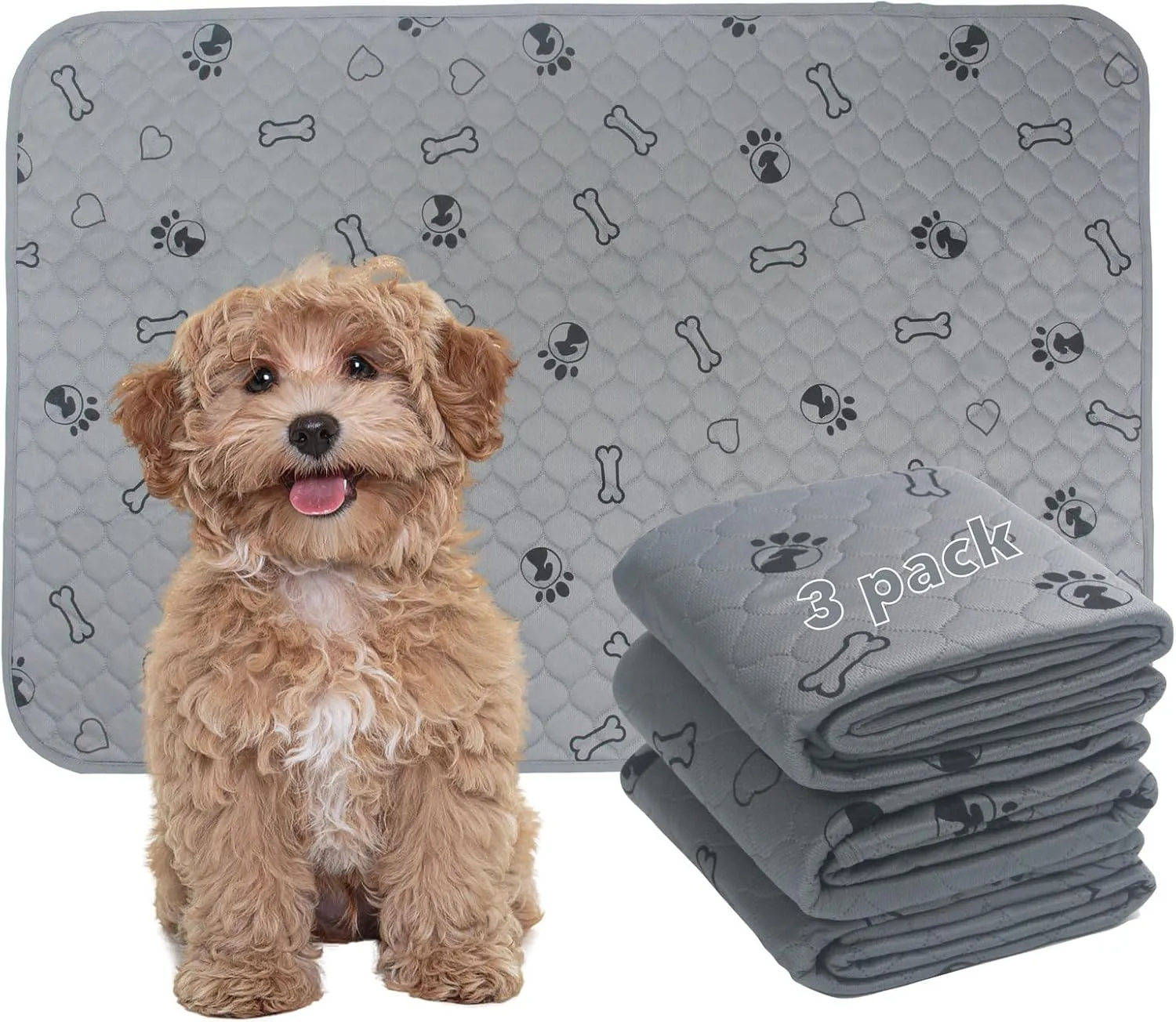 3 Pack 18x24 Reusable Puppy Pads Super Absorbent Washable Pee Pads for Dogs Leakproof Training Mats Waterproof Pet Training Pads for Puppy Playpen, Crate, Whelping Box, Potty Training