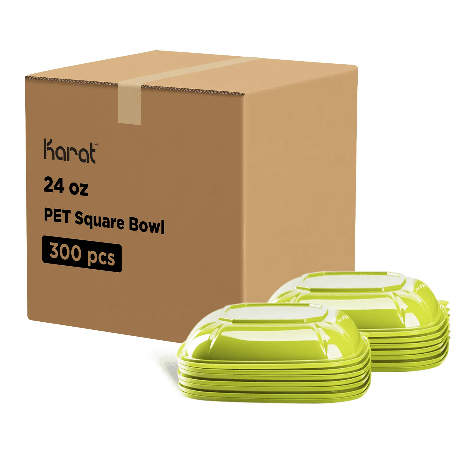 [300 ct] 24 oz Square Disposable Salad Bowl Lids | PET | Green