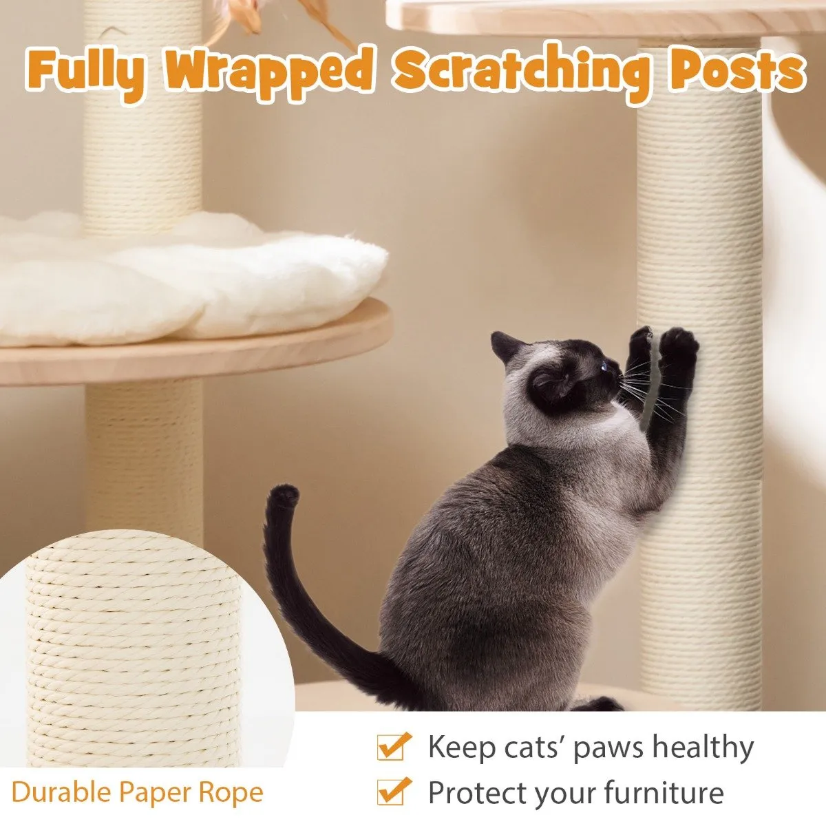 4-in-1 Large Wooden Cat Tower with Space Capsule Nest and Sisal Scratching Posts