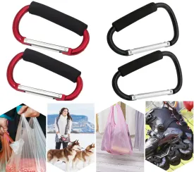 4 Pack Grocery Bag Shopping Bag Holder Handle Carrier Tool Baby Stroller Hook Stroller Organizer Hook Clips Multi Purpose Snap Hook Carabiner Clip with Soft Cushion Grip, Black & Red