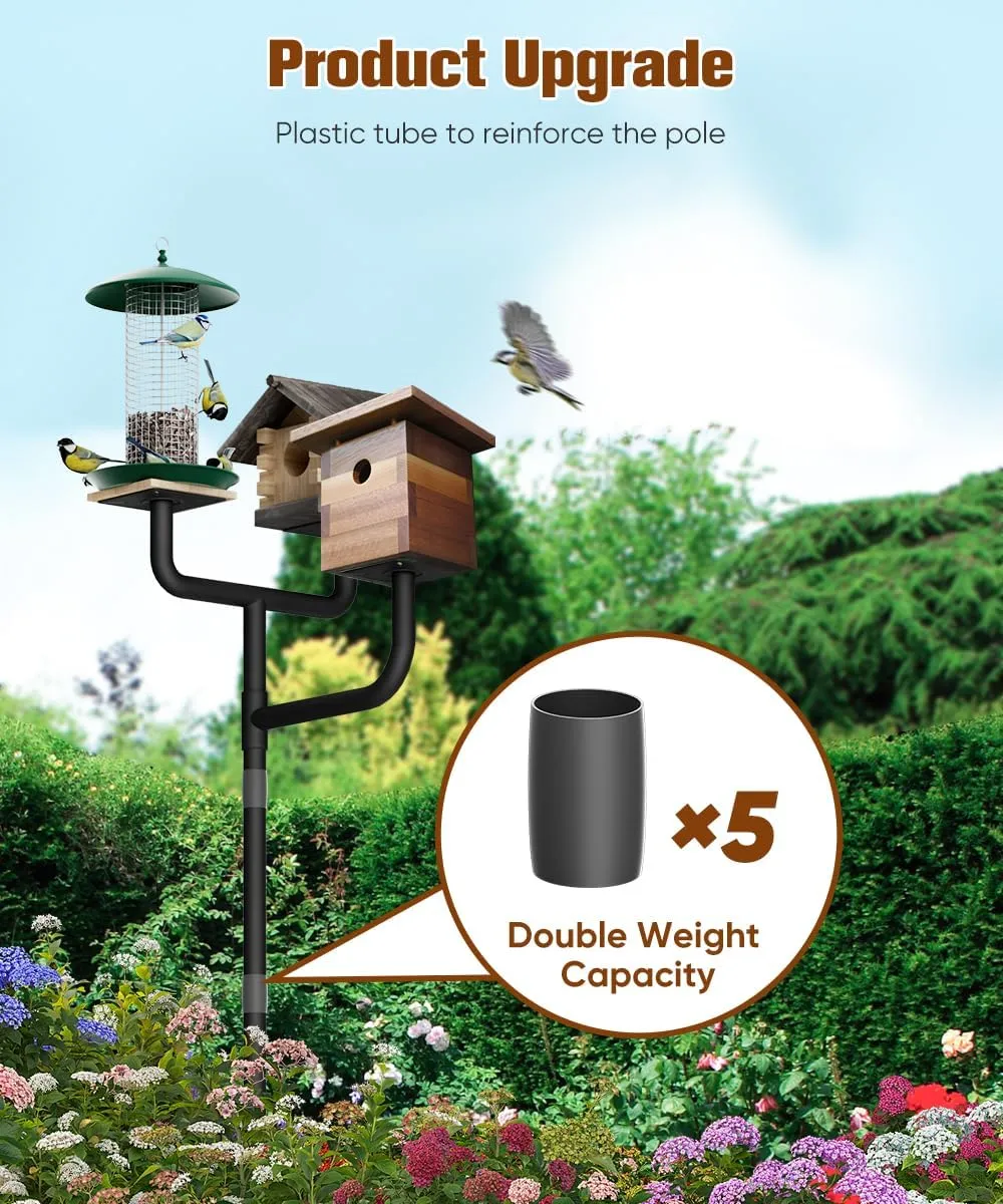 90inch Upgrade Bird House Pole with 3 Holders for Outdoor Bird Feeder Bath, Heavy Duty Adjustable Birdhouse Stand with 4 Plates & 5 Prong Base for Garden, Yard(NO Birdhouse & Birdbath)