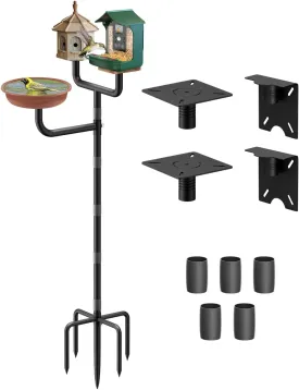 90inch Upgrade Bird House Pole with 3 Holders for Outdoor Bird Feeder Bath, Heavy Duty Adjustable Birdhouse Stand with 4 Plates & 5 Prong Base for Garden, Yard(NO Birdhouse & Birdbath)