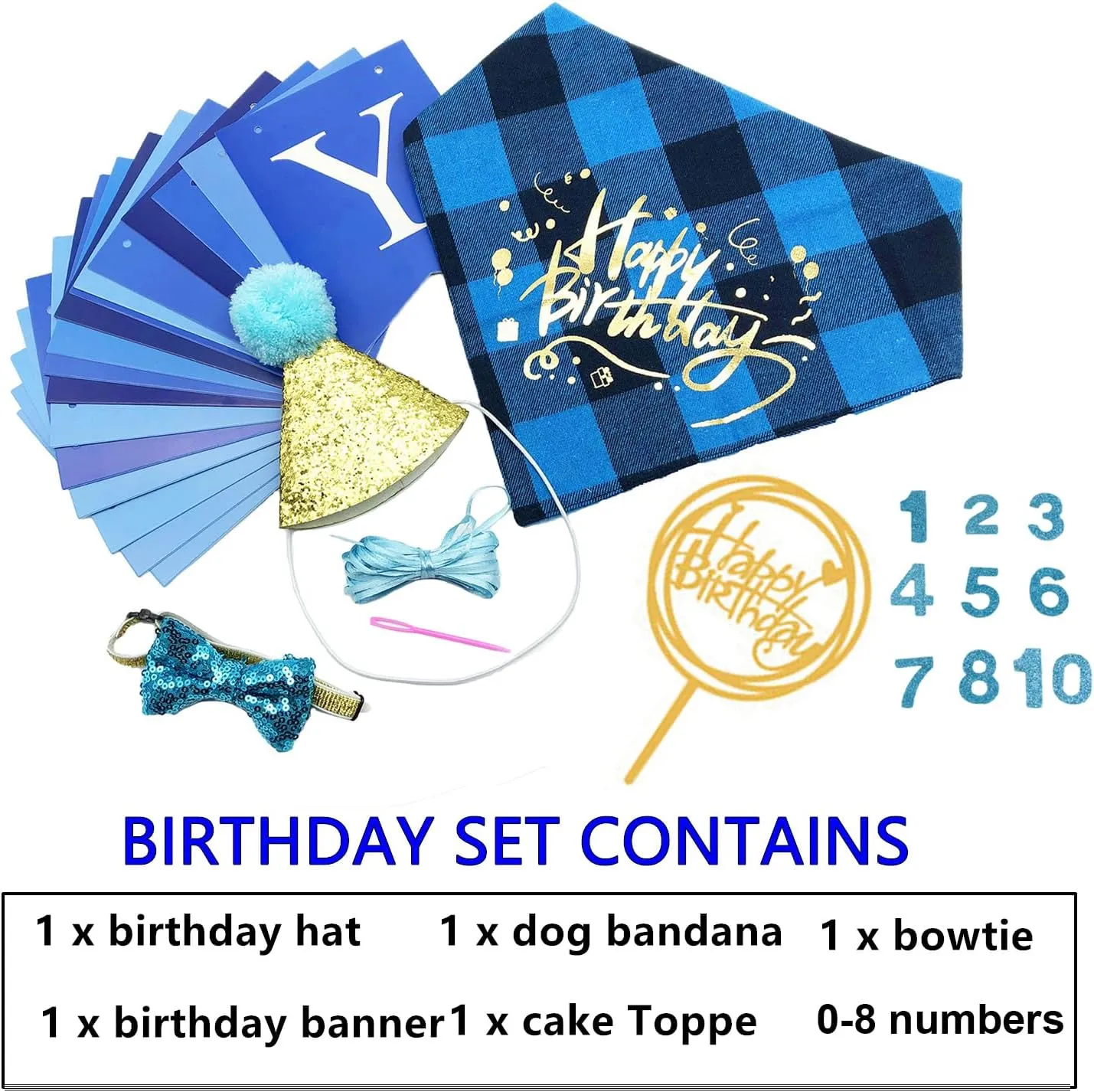 ADOGGYGO Dog Birthday Boy Bandana, Puppy 1st Birthday Party Supplies, Pet Party Hat Scarf Bowtie Banner Set for Small Medium Dogs (Small&Medium)