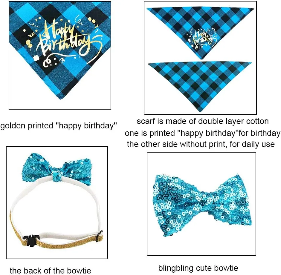 ADOGGYGO Dog Birthday Boy Bandana, Puppy 1st Birthday Party Supplies, Pet Party Hat Scarf Bowtie Banner Set for Small Medium Dogs (Small&Medium)