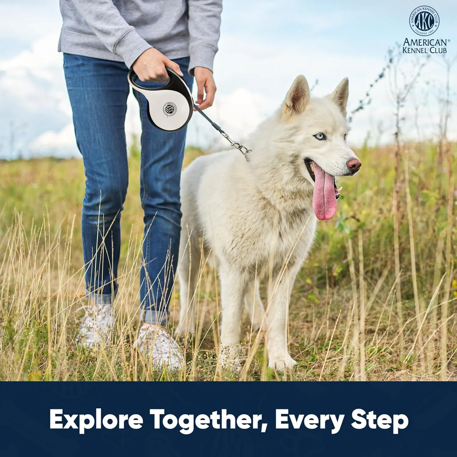 AMERICAN KENNEL CLUB Retractable Tangle-Free Dog Leash, 16.4ft, for Dogs up to 66 lbs, Ergonomic Non Slip Grip, One-Handed Braking System