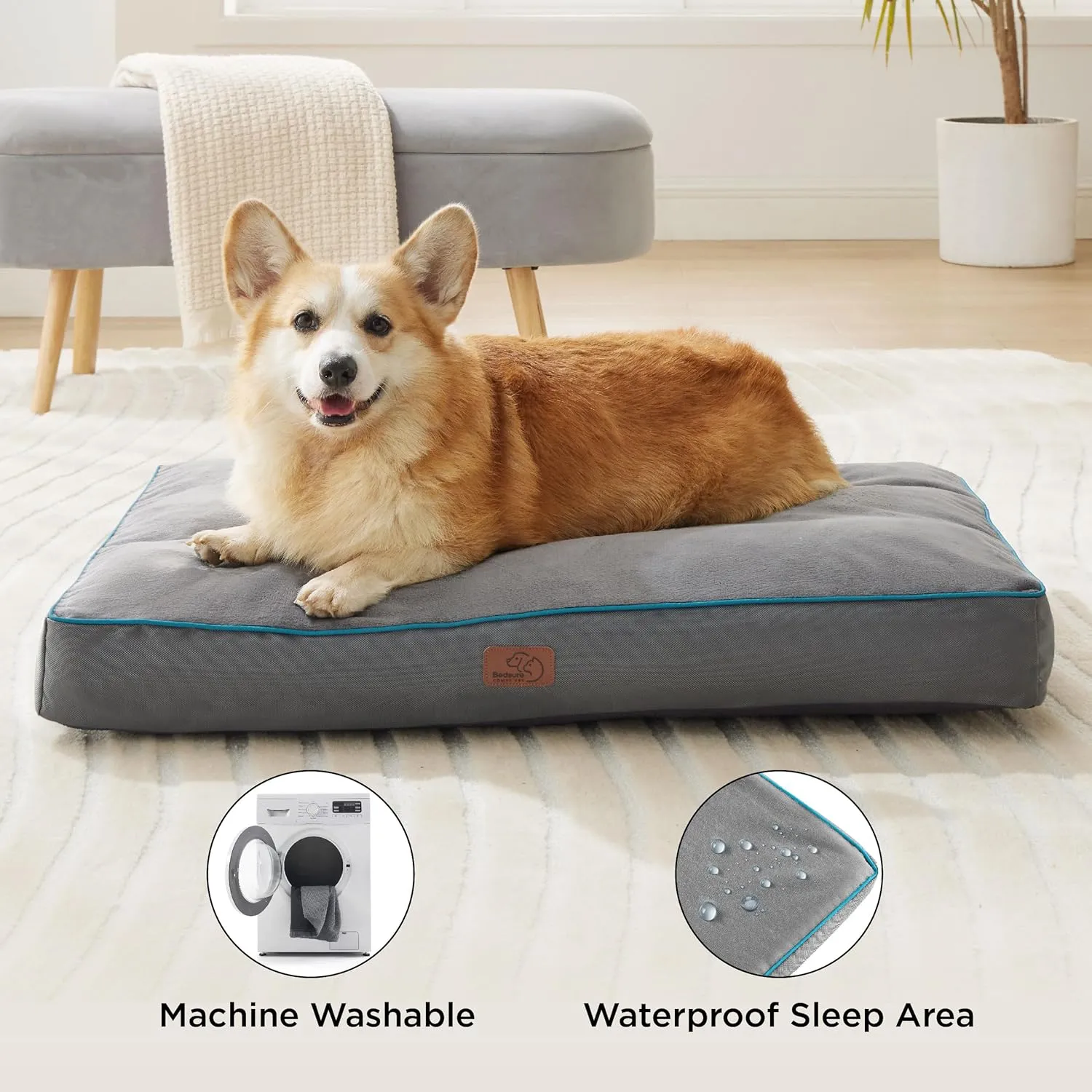 Bedsure Waterproof Dog Bed for Small Dogs - Up to 30lbs Pet Mat Pillows with Removable Washable Cover, Grey