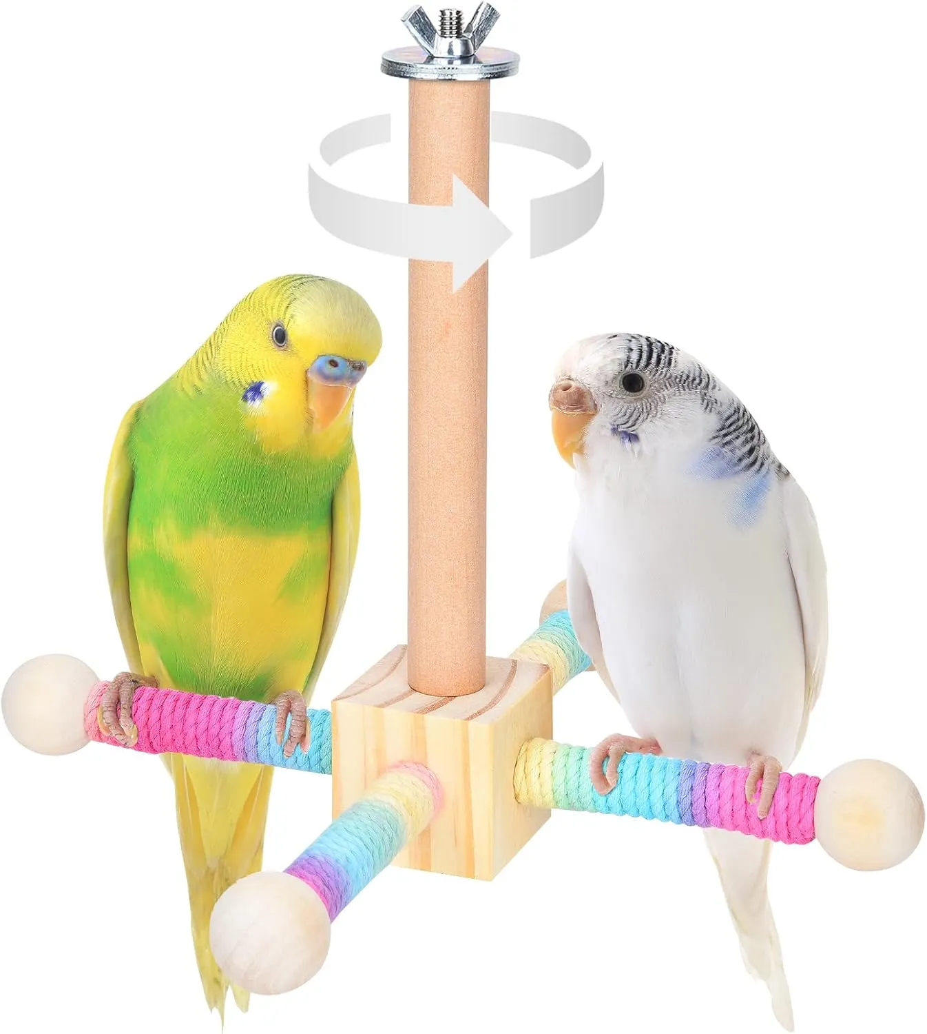 Bird Stand Perch Toy, Parrot 360 Interactive Rotating Toy, Wooden Parrot Toys, Bird Cage Accessories for Parakeets, Budgies, Cockatiels, Parrots, Conures, Lovebirds