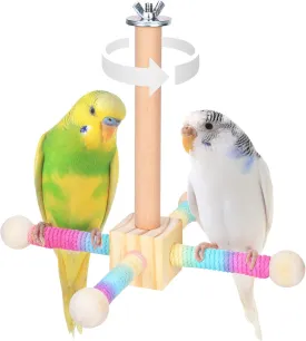 Bird Stand Perch Toy, Parrot 360 Interactive Rotating Toy, Wooden Parrot Toys, Bird Cage Accessories for Parakeets, Budgies, Cockatiels, Parrots, Conures, Lovebirds