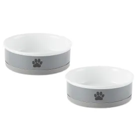 Black Paw Print Gray Pet Bowl Set of 2, Large 3.75 C. Capacity