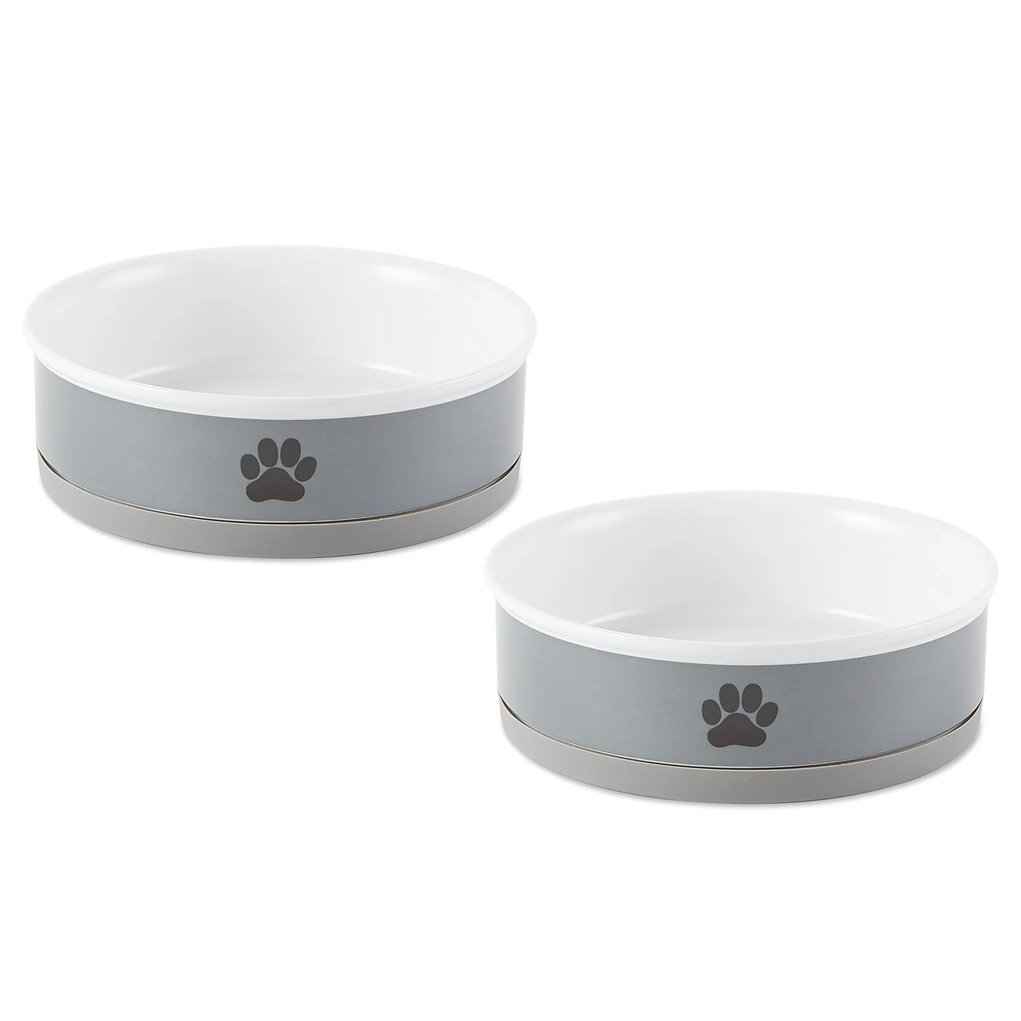 Black Paw Print Gray Pet Bowl Set of 2, Large 3.75 C. Capacity