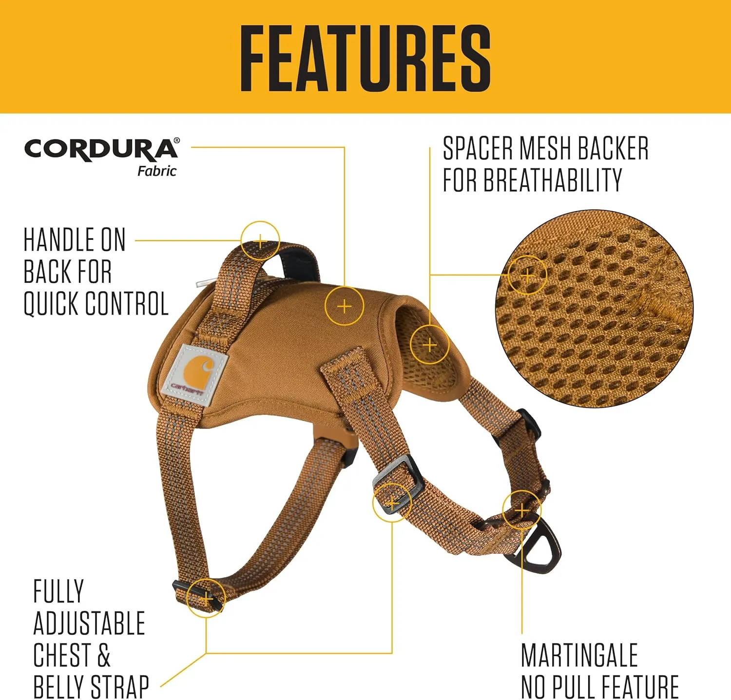 Carhartt Gear P0000486 Nylon Duck No Pull Dog Harness - Large - Carhartt Brown