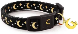 Cat Collars, Gold Moons and Stars Cat Collar, Safety Breakaway Cat Collar, Glow in The Dark (Kitten 6.5"-10" Neck, Black)