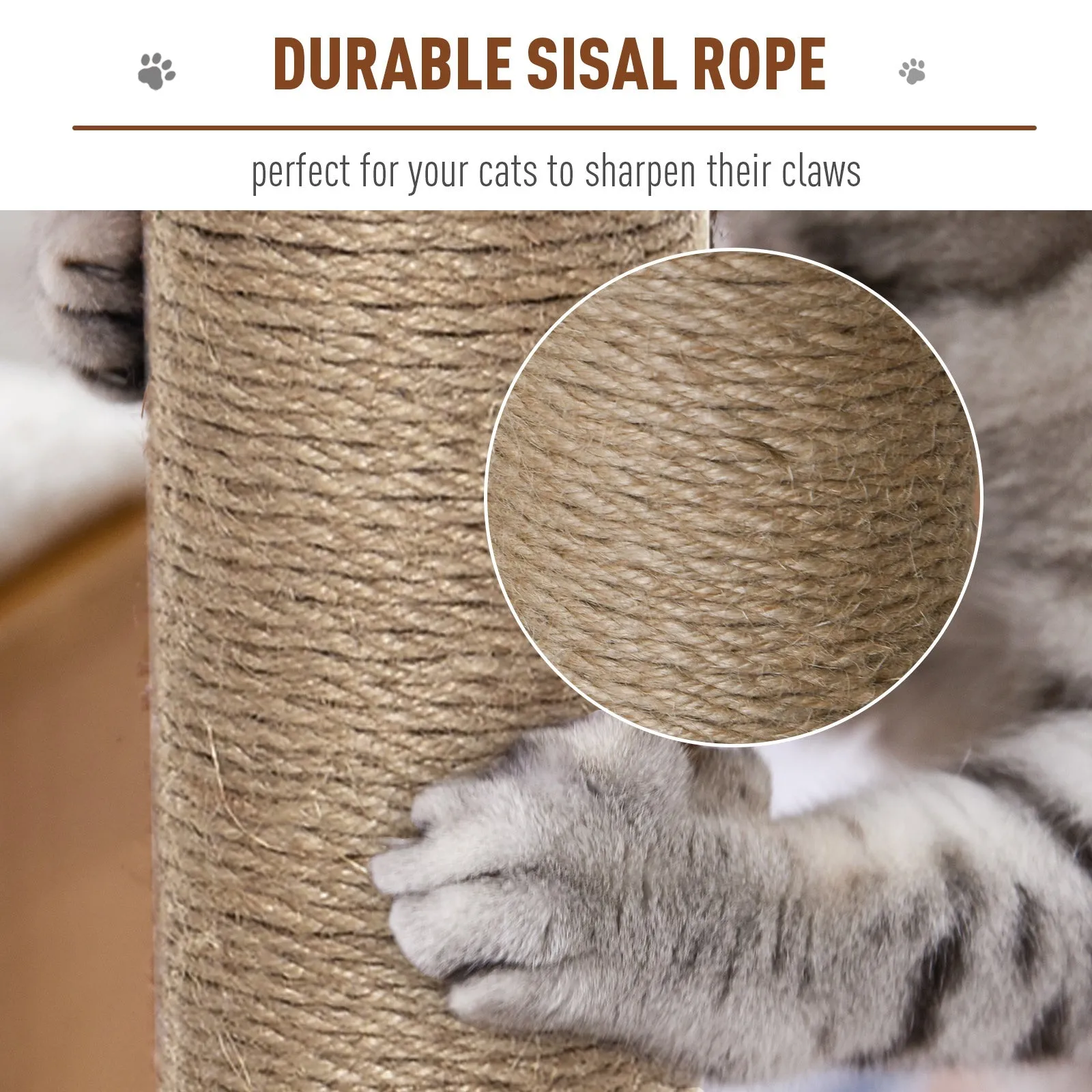 Cats Elevated Jute Rope Scratching Tree w/ Dangle Toy