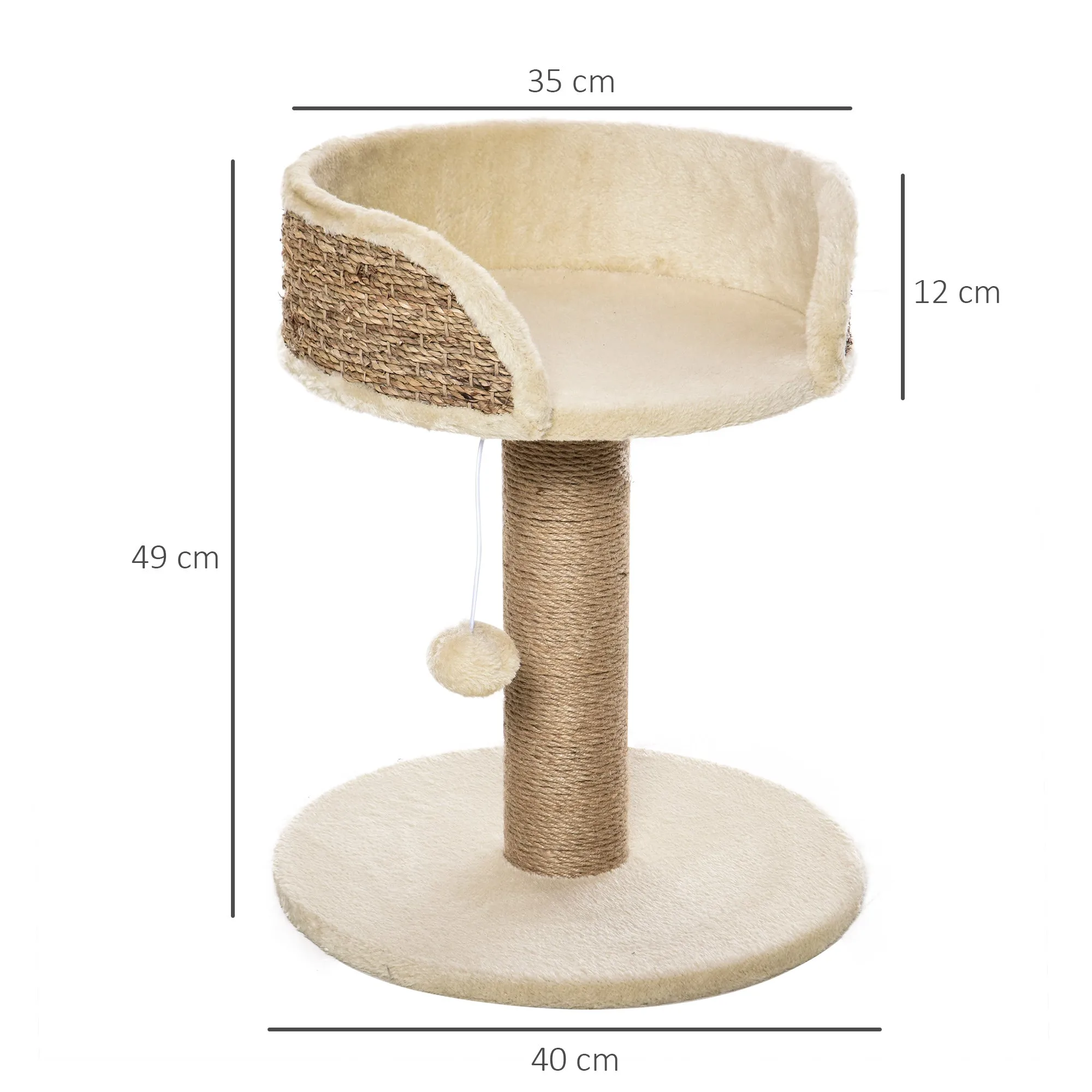 Cats Elevated Jute Rope Scratching Tree w/ Dangle Toy