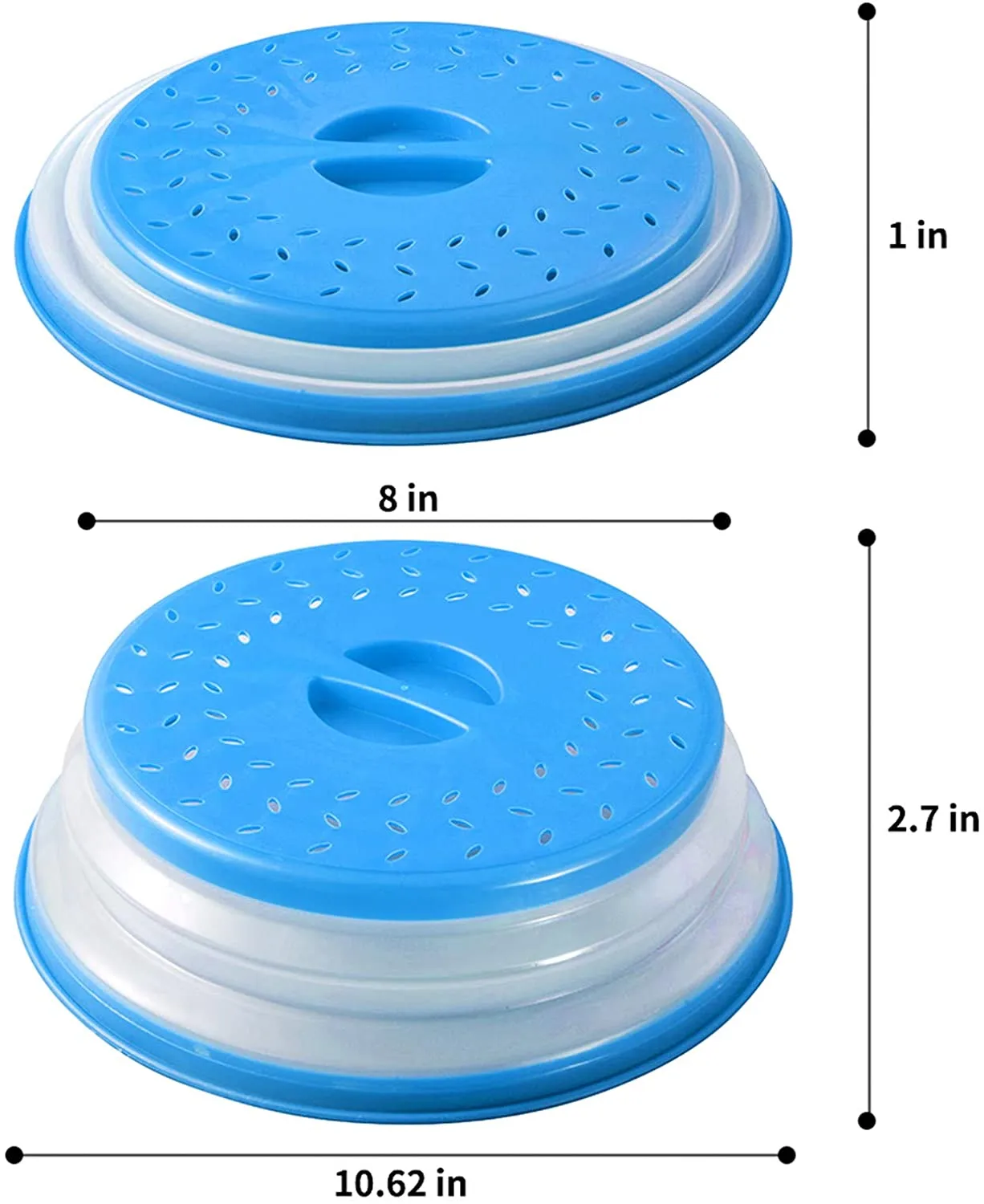 Collapsible Splatter Proof with Steam Vents Microwave Plate Cover for Food - 10.5 inch - BPA Free - Blue
