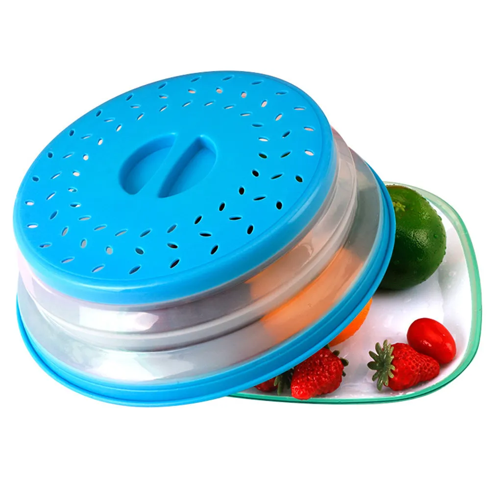 Collapsible Splatter Proof with Steam Vents Microwave Plate Cover for Food - 10.5 inch - BPA Free - Blue