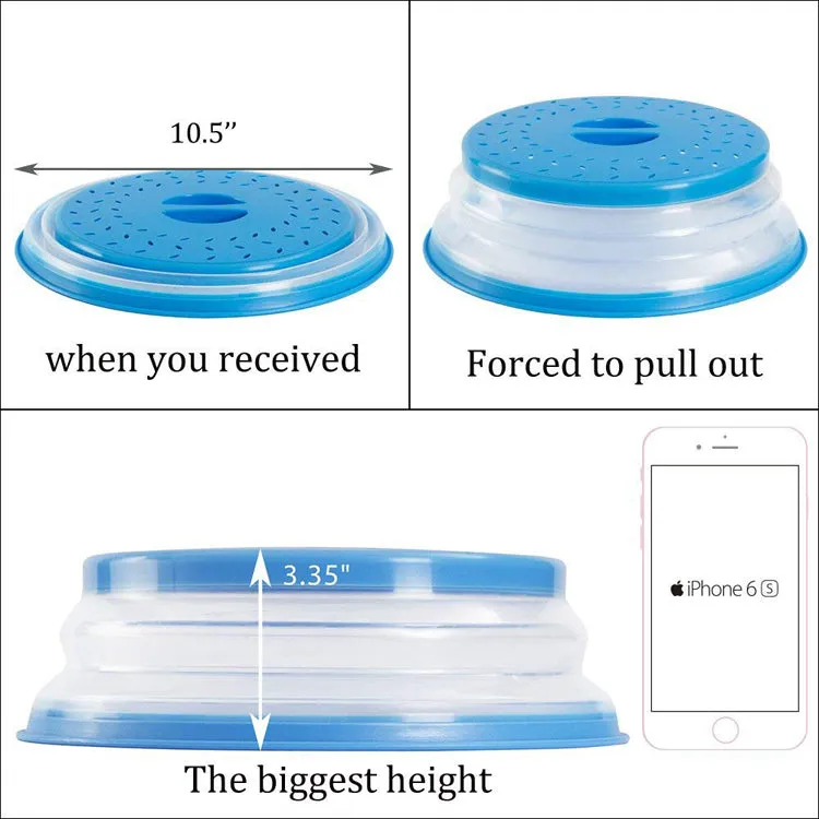 Collapsible Splatter Proof with Steam Vents Microwave Plate Cover for Food - 10.5 inch - BPA Free - Blue