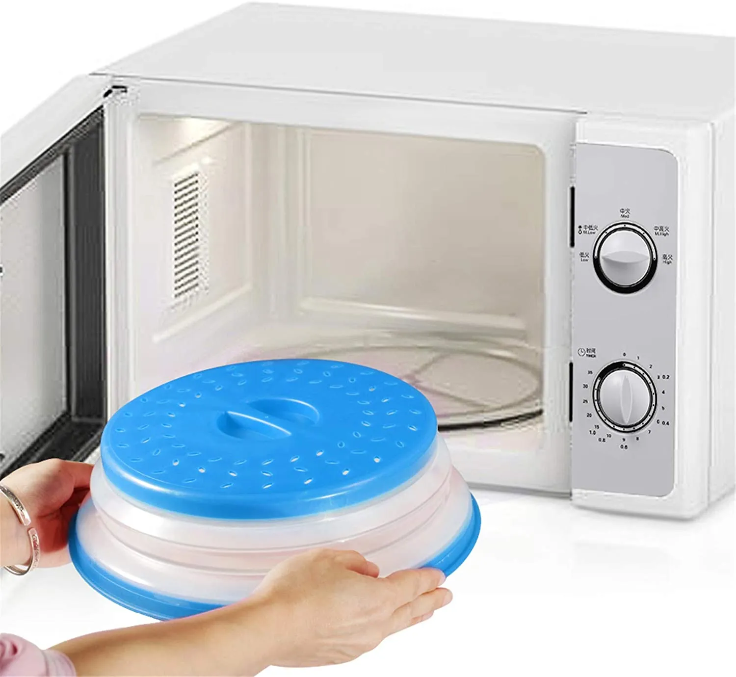 Collapsible Splatter Proof with Steam Vents Microwave Plate Cover for Food - 10.5 inch - BPA Free - Blue
