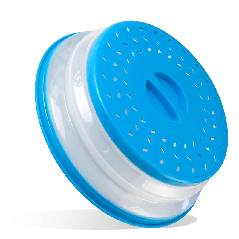 Collapsible Splatter Proof with Steam Vents Microwave Plate Cover for Food - 10.5 inch - BPA Free - Blue