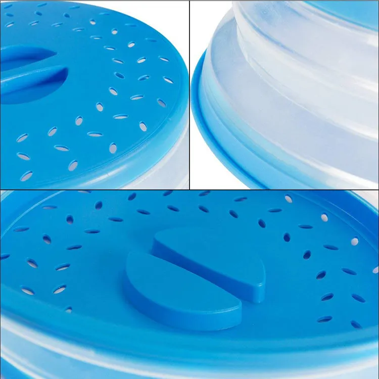 Collapsible Splatter Proof with Steam Vents Microwave Plate Cover for Food - 10.5 inch - BPA Free - Blue