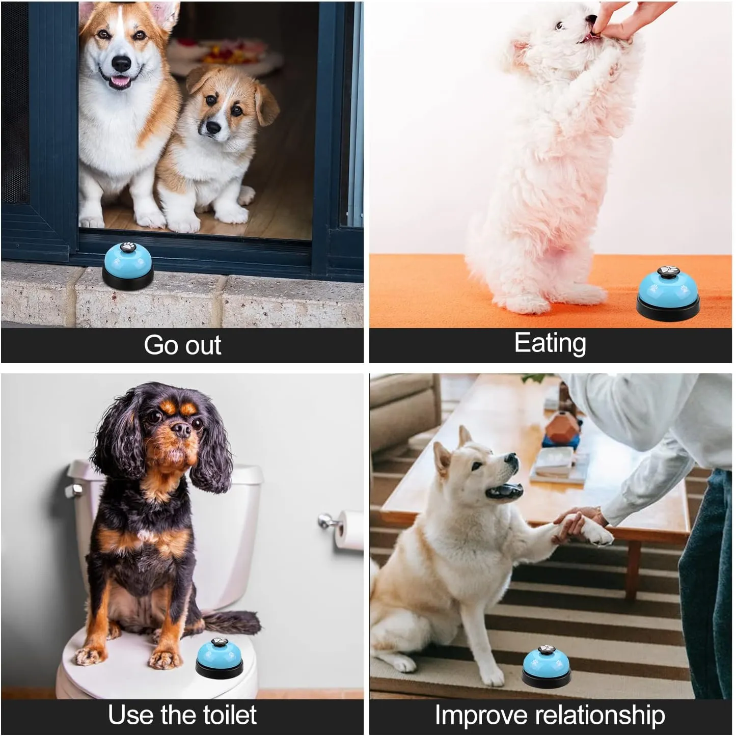 Comsmart Dog Potty Training Bells, 2 Metal Dog Paw Print Pet Bells with Non-Skid Rubber Base for Dog Cat Puppy Kitten Potty Training Interactive Game Toys, Service Bells for Hotel Bar Shop Restaurant