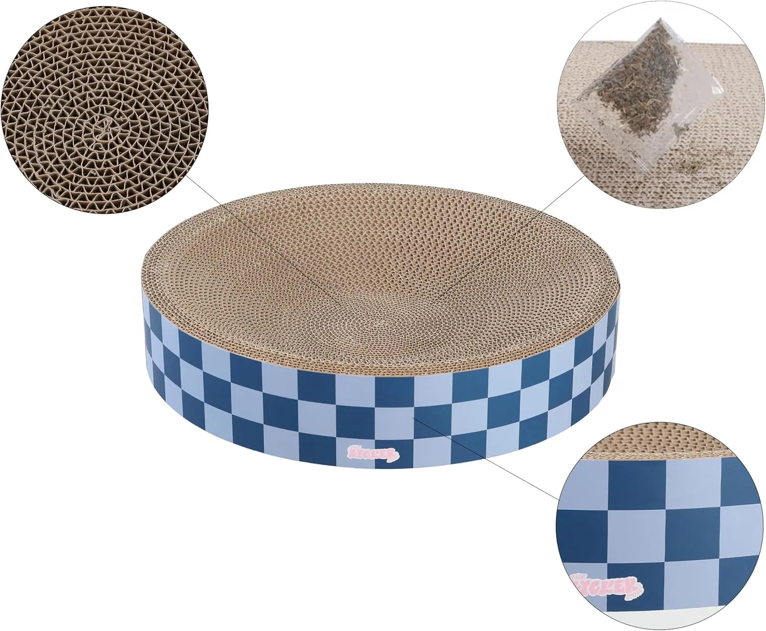 CSR1010B Nelson 20.13" Modern Cardboard Round Bowl Cat Scratcher with Catnip, Blueberry