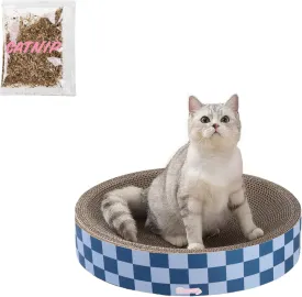 CSR1010B Nelson 20.13" Modern Cardboard Round Bowl Cat Scratcher with Catnip, Blueberry