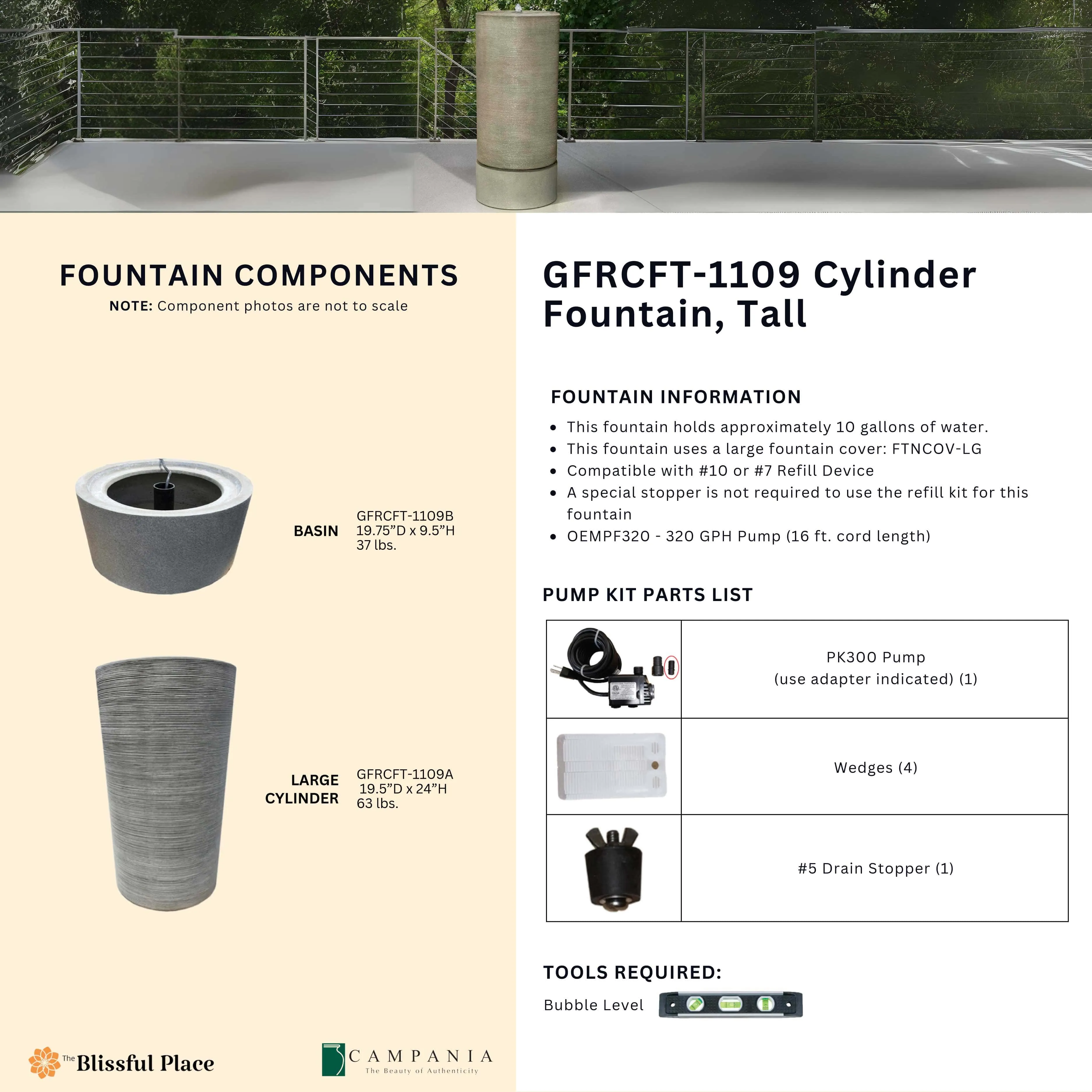 Cylinder Fountain, Tall Campania International