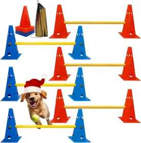Dog Agility Hurdle Cone Set, Dog Agility Set Include 12 Agility Cones 6 Agility Rods, Dog Agility Equipment with Carry Bag
