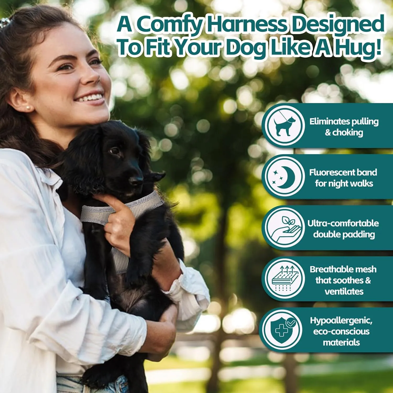 Dog Harness with Multifunction Dog Leash,No Pull Reflective Step-in Harness for Soft Adjustable No Choke Escape Proof,Easy Walk Dog Harness for Medium Dogs (Beige &Grey, L)
