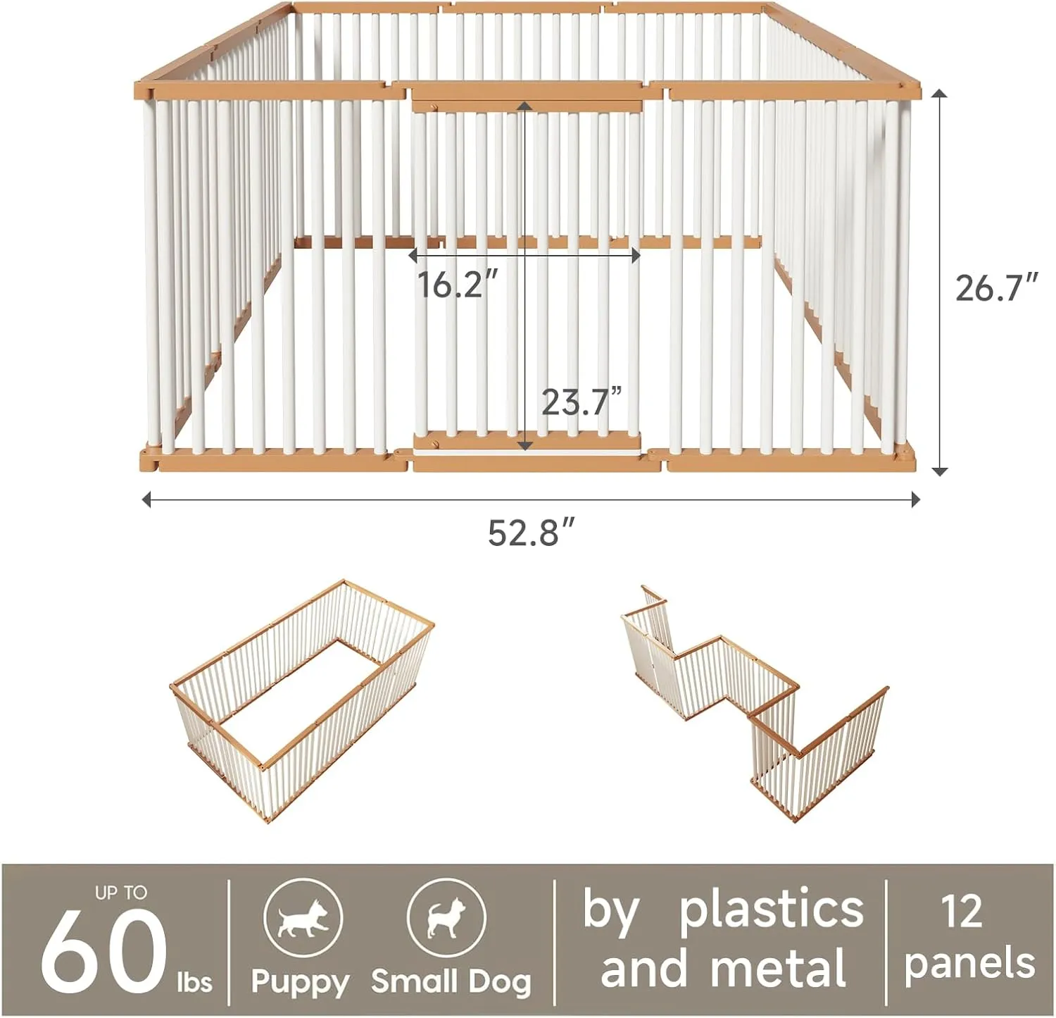Dog Playpen Foldable Metal Pet Pen Fence Pet Door 12 Panels for Medium/Small Dogs, Indoor & Outdoor,Portable Pet Playpen for Camping, Yard and RV