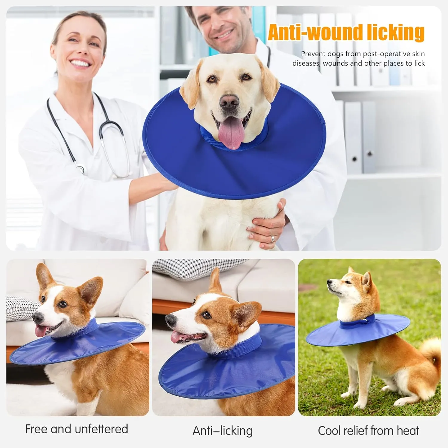 Dog Recovery Collar,Dog Soft Cone Collar Alternative After Surgery,Adjustable,Breathable E Collar for Large/Medium/Small Dogs Cats Blue M