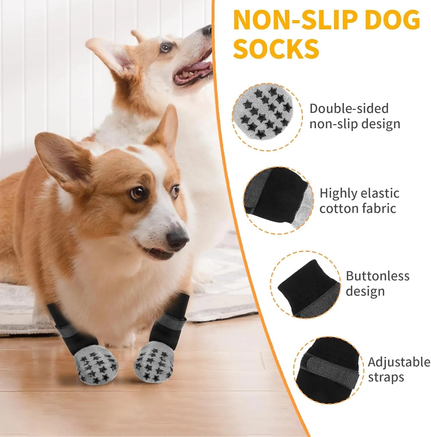Dog Socks Anti Slip, Non-Slip Dog Socks to Prevent Licking Paws with Elastic Straps for Hot/Cold Pavement, Boots & Paws Protectors for Small Medium Large Senior (4 Pcs, XS)