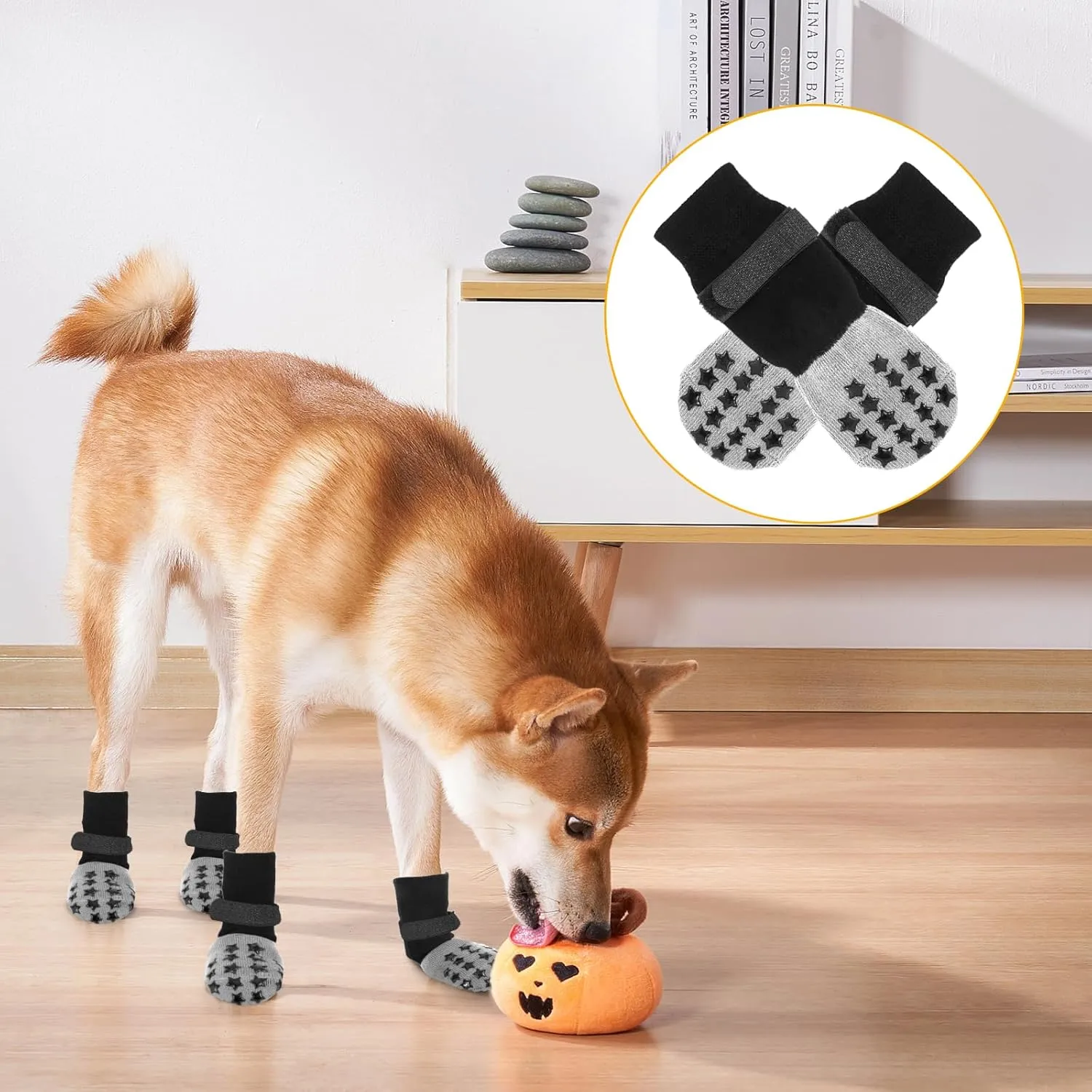 Dog Socks Anti Slip, Non-Slip Dog Socks to Prevent Licking Paws with Elastic Straps for Hot/Cold Pavement, Boots & Paws Protectors for Small Medium Large Senior (4 Pcs, XS)