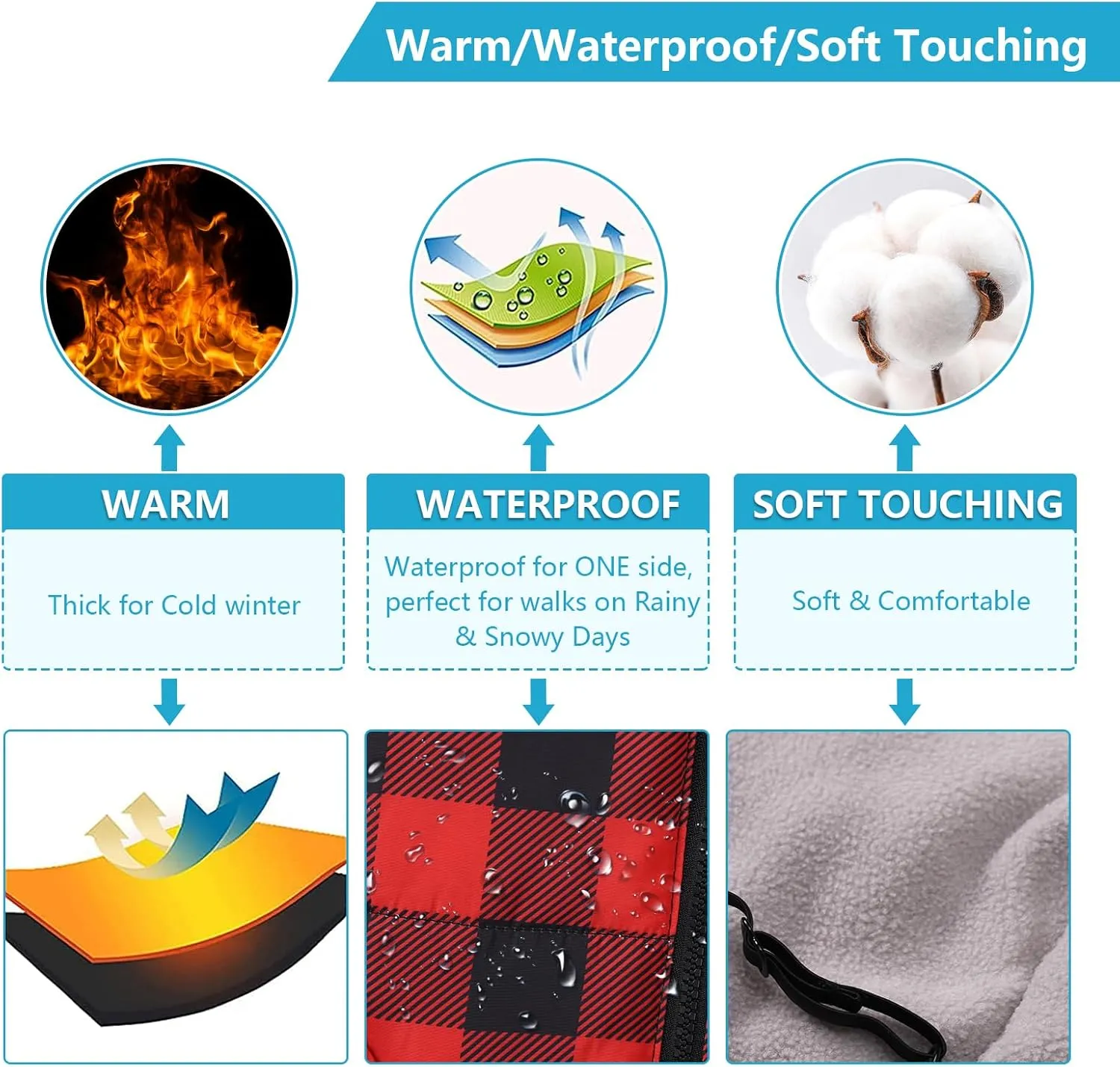 Dog Winter Coat Dog Harness Jacket Plaid Pet Fleece Vest Warm Puppy Coats Small Dog Clothes Reflective Waterproof Dog Outdoor Coat with Harness Built in for Cold Weather-Red-L