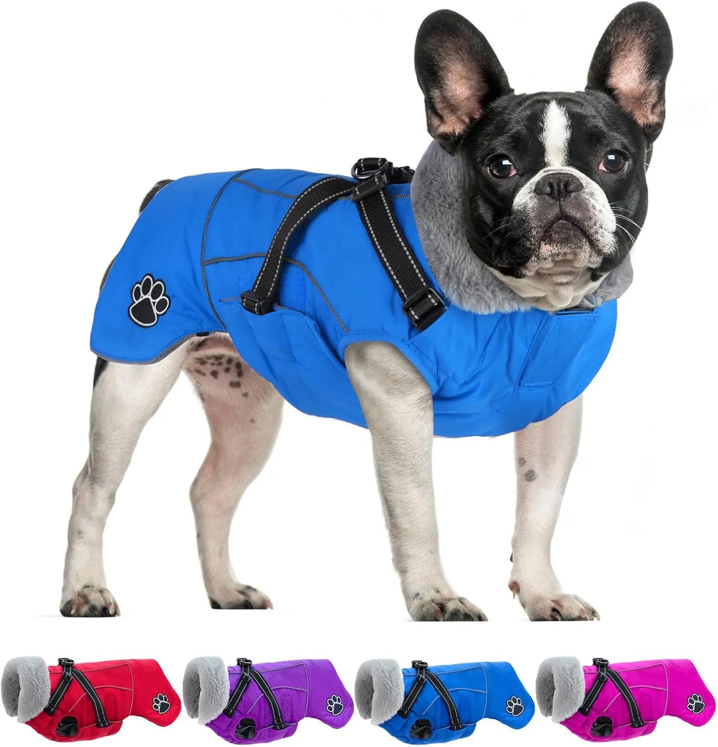 Doglay Dog Coat with Harness, Reflective Warm Dog Jacket Waterproof Puppy Winter Coat for Cold Weather, Adjustable Fleece Jacket for Small Medium Large Dogs