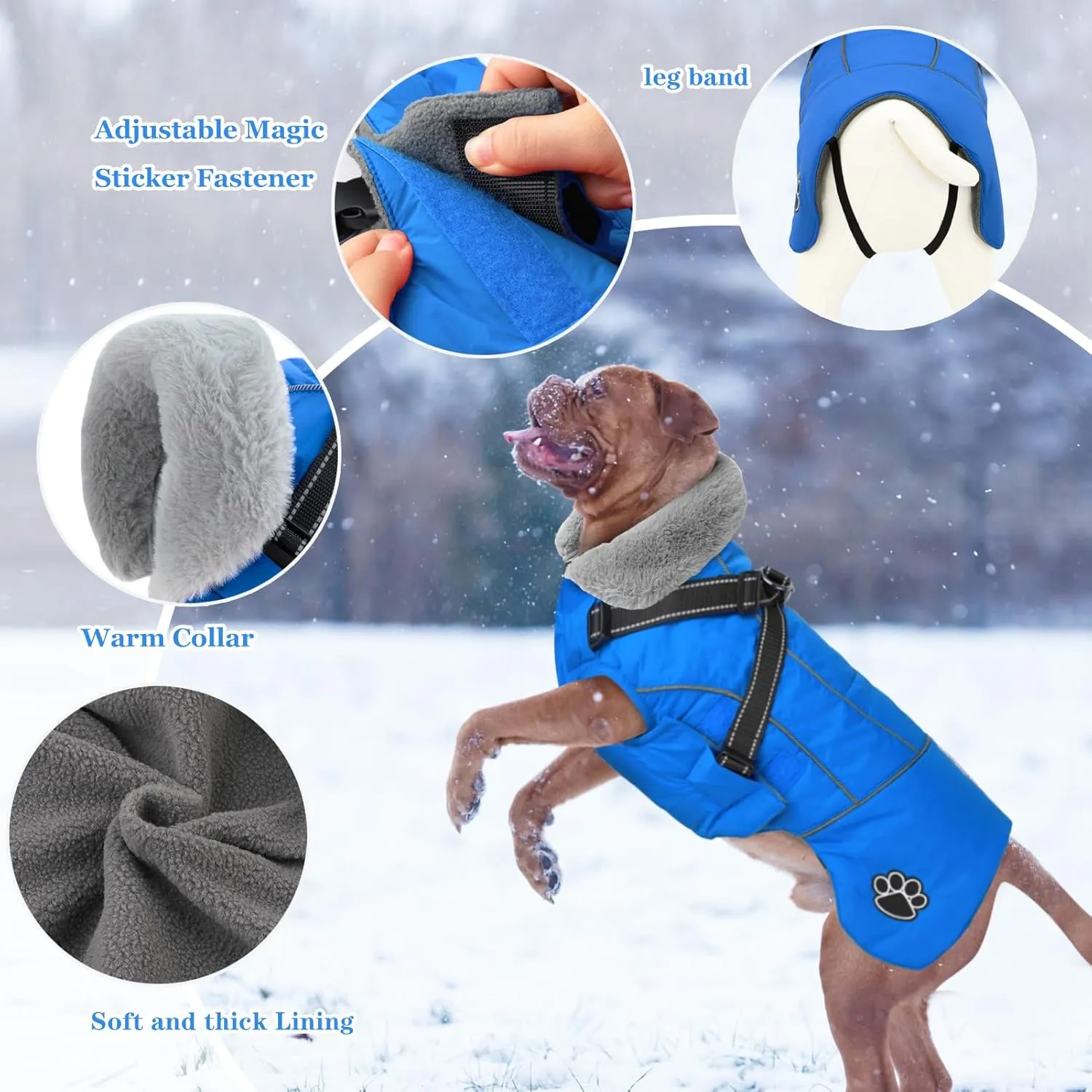 Doglay Dog Coat with Harness, Reflective Warm Dog Jacket Waterproof Puppy Winter Coat for Cold Weather, Adjustable Fleece Jacket for Small Medium Large Dogs