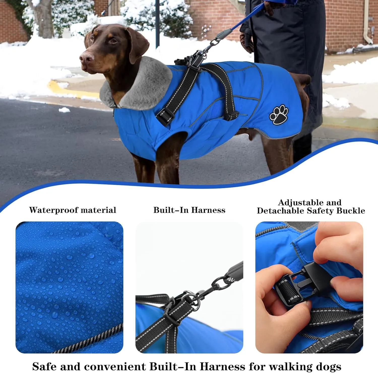 Doglay Dog Coat with Harness, Reflective Warm Dog Jacket Waterproof Puppy Winter Coat for Cold Weather, Adjustable Fleece Jacket for Small Medium Large Dogs
