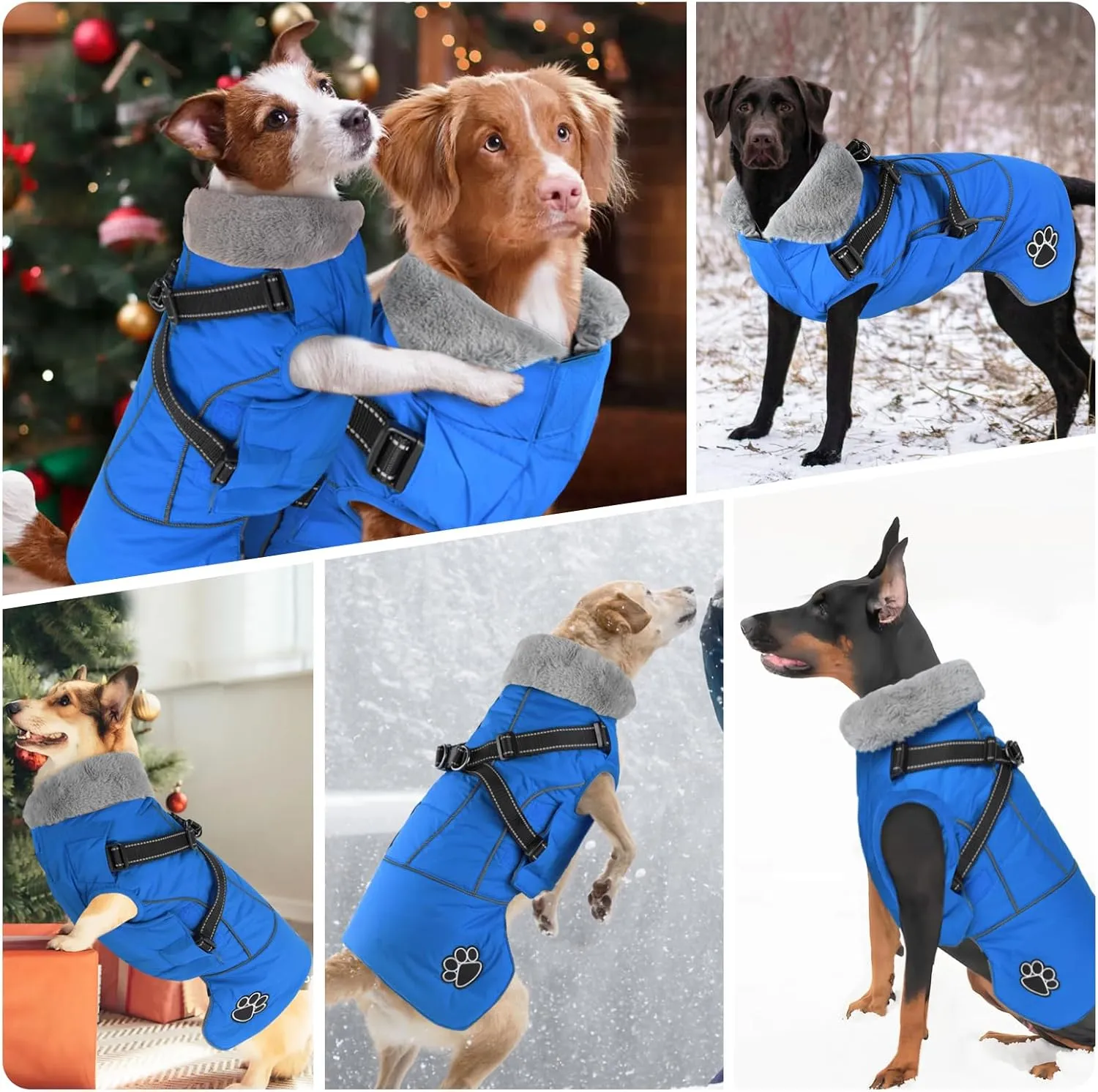 Doglay Dog Coat with Harness, Reflective Warm Dog Jacket Waterproof Puppy Winter Coat for Cold Weather, Adjustable Fleece Jacket for Small Medium Large Dogs