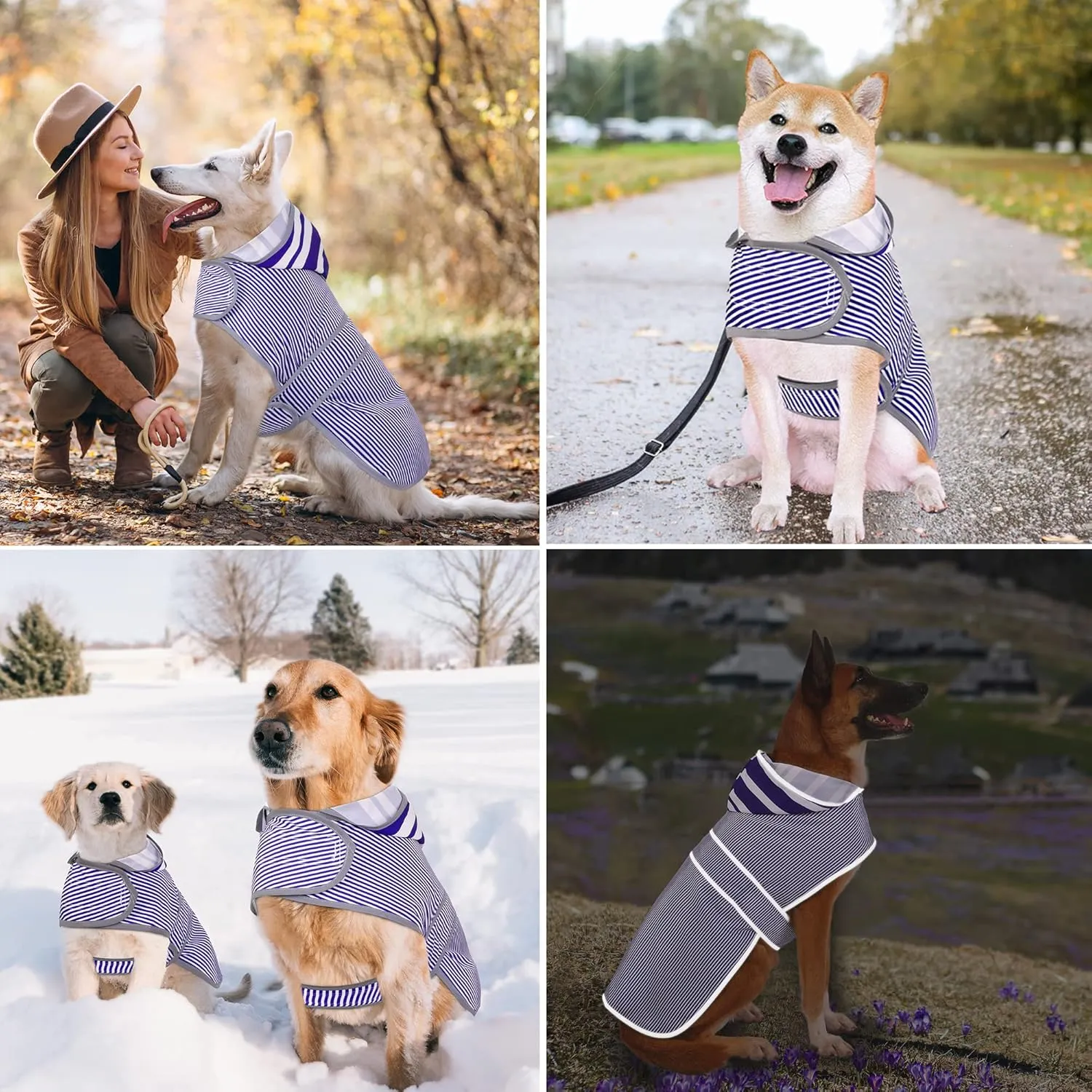 Dogs Raincoat with Hood and Leash Hole, Waterproof Dog Rain Coats for Small Dogs, Reflective Dog Rain Jacket