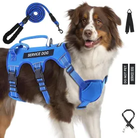 Escape Proof Dog Harness for Large Medium Sized Dogs Six Point Adjustable, Service Dog Vest Harness and Leash Set, No Pull Dogs Harnesses with Handle, XL Dog Harnesses for Walking(Blue, XL)