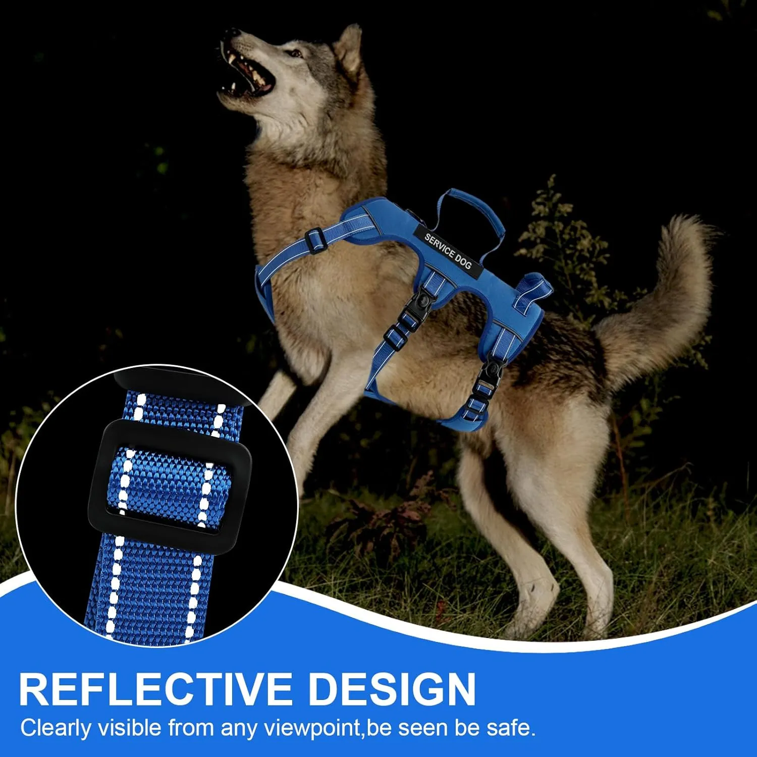 Escape Proof Dog Harness for Large Medium Sized Dogs Six Point Adjustable, Service Dog Vest Harness and Leash Set, No Pull Dogs Harnesses with Handle, XL Dog Harnesses for Walking(Blue, XL)