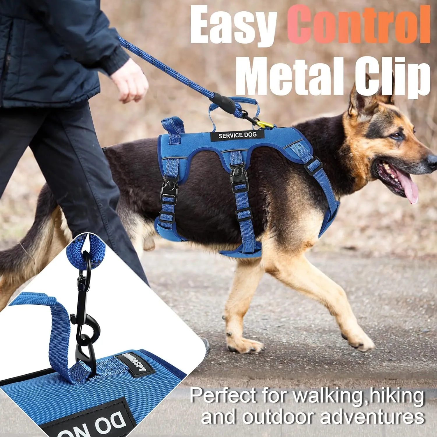 Escape Proof Dog Harness for Large Medium Sized Dogs Six Point Adjustable, Service Dog Vest Harness and Leash Set, No Pull Dogs Harnesses with Handle, XL Dog Harnesses for Walking(Blue, XL)