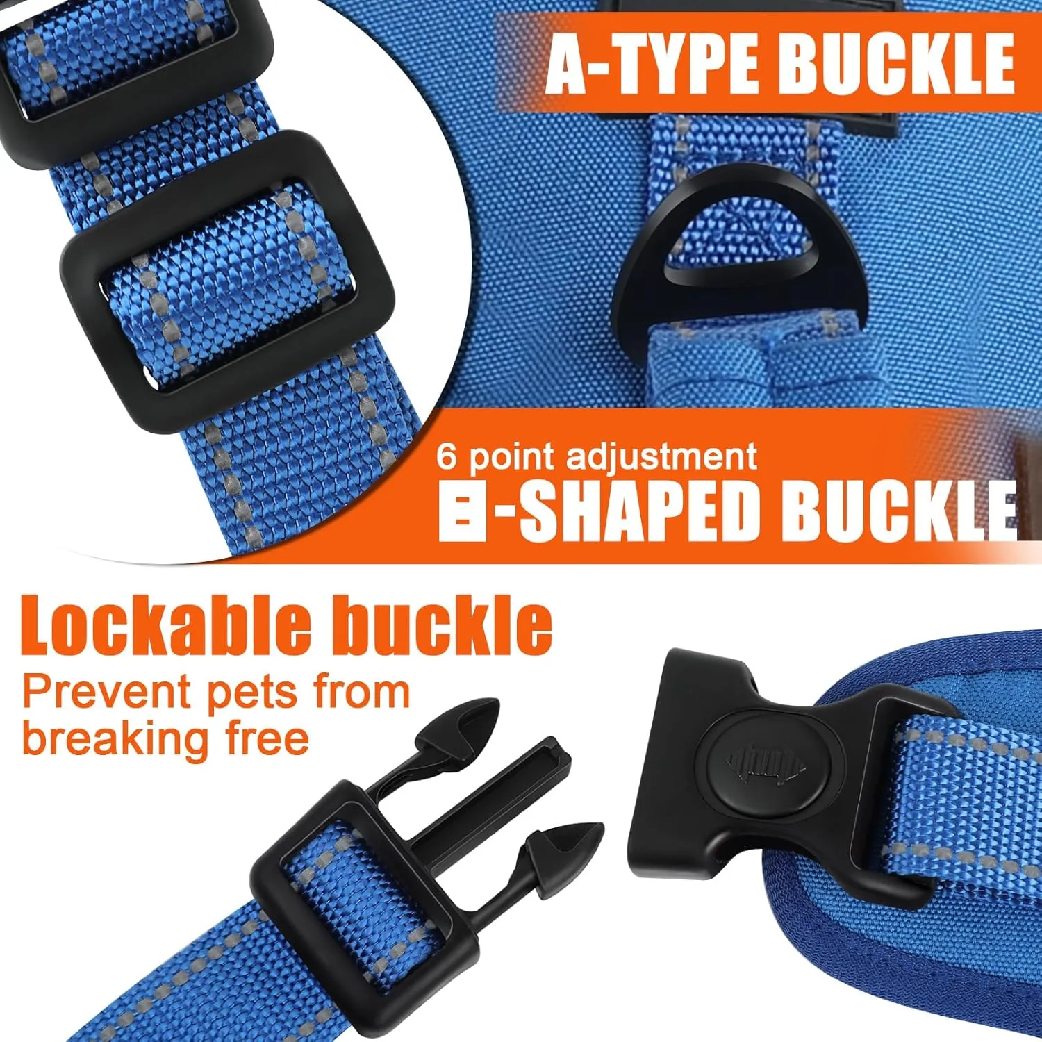 Escape Proof Dog Harness for Large Medium Sized Dogs Six Point Adjustable, Service Dog Vest Harness and Leash Set, No Pull Dogs Harnesses with Handle, XL Dog Harnesses for Walking(Blue, XL)