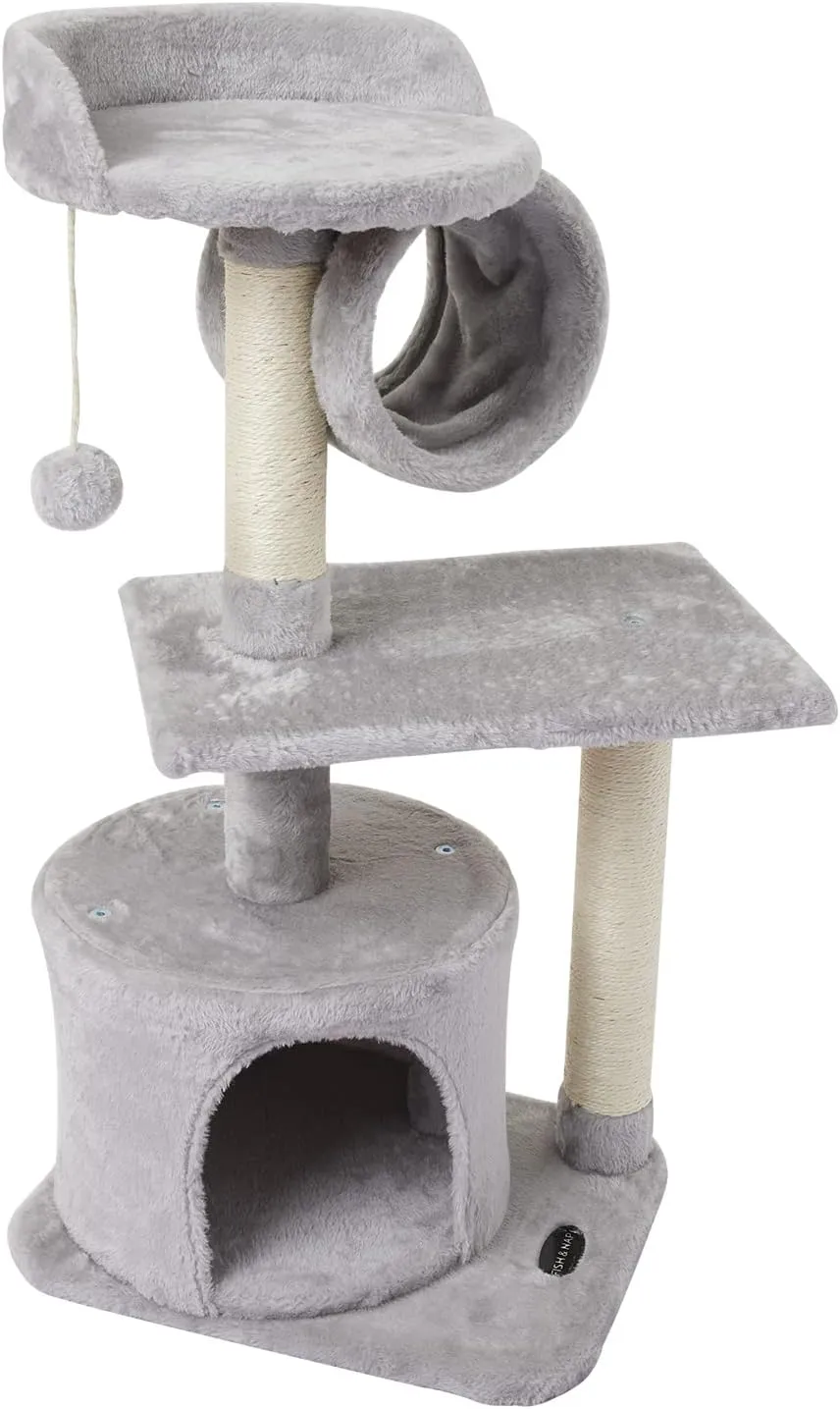 FISH&NAP US01H Cute Cat Tree Kitten Cat Tower for Indoor Cat Condo Sisal Scratching Posts with Jump Platform Cat Furniture Activity Center Play House Grey