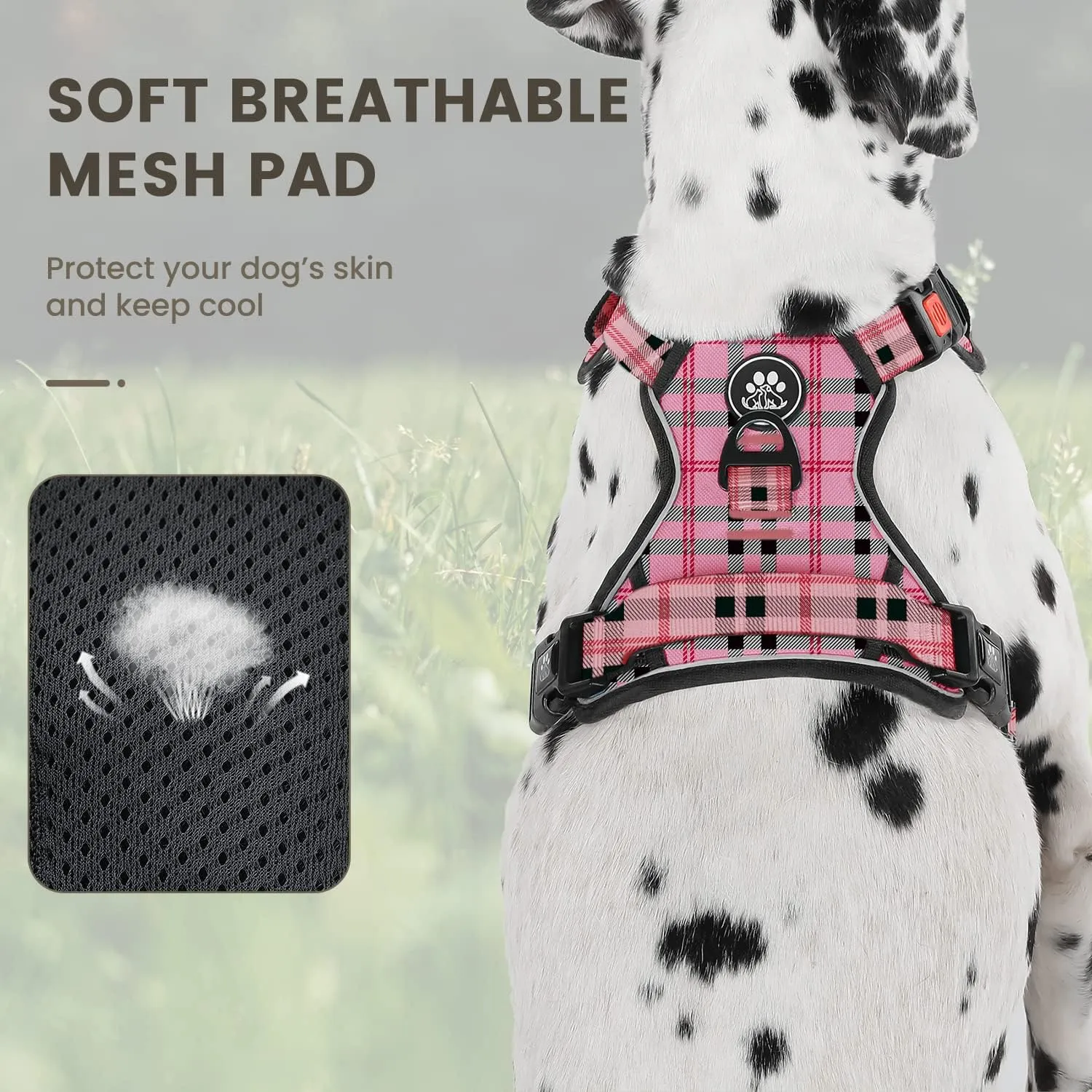 FURRYFECTION Plaid Dog Harness for Medium Dogs | No Pull Reflective Pet Harness | No Choke Adjustable Dog Vest Harnesses | with Leash | Easy Control Handle | Front Lead | Seat Belt | Pink&Black| M